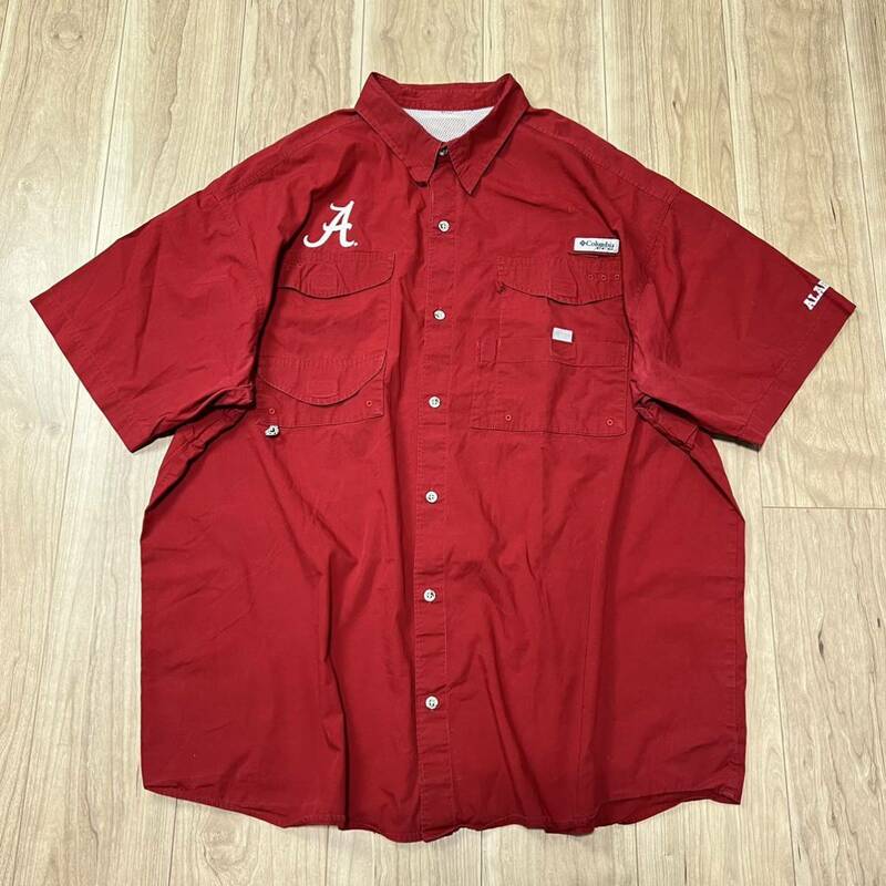 【送料360円】特大 90s Columbia コロンビア PFG フィッシングシャツ オーバーサイズ 半袖 メンズ 赤 レッド アウトドア XL以上 R-4585