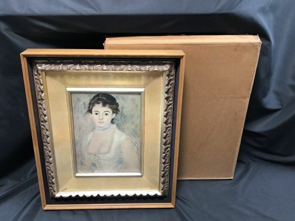 0u1k37B051 ルノワール 複製画 『アンリオ夫人』 世界の名画 肖像画 絵画 額装 額寸縦60.5×横50.5cm