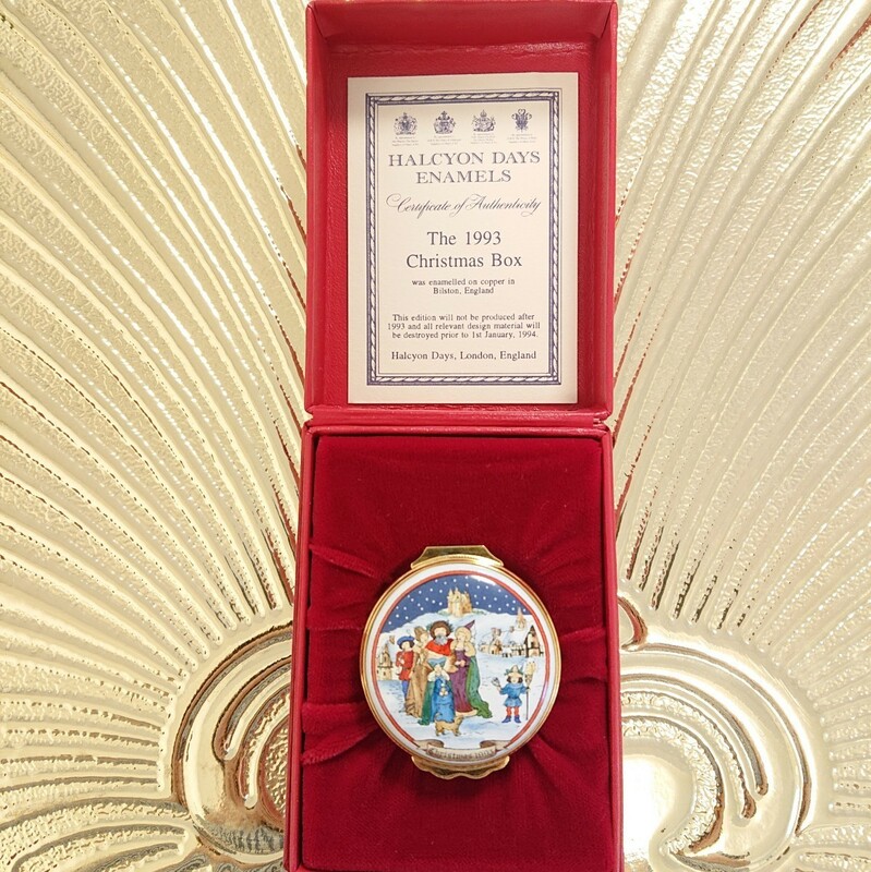 【美品】【希少】クリスマス ピルケース 1993年 イギリス ロンドン イギリス王室御用達　ハルシオンデイズ　エナメルボックス　