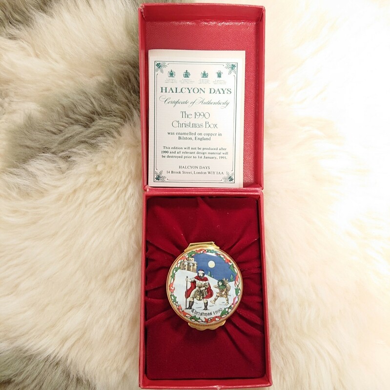 【美品】【希少】クリスマス ピルケース 1990年 イギリス ロンドン イギリス王室御用達　ハルシオンデイズ　エナメルボックス　