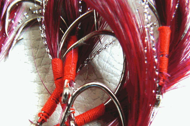 毛針　アジ15号　白　50本　リング(環付)　赤ブリ毛　銀モール