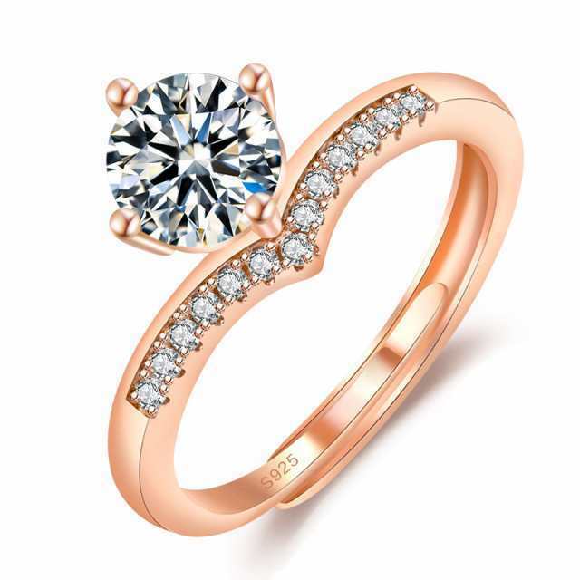 ピンクゴールド 1粒指輪 レディースリング 指輪 スライド調整 アレルギー対応 ジュエリー 指輪レディース 結婚指輪 婚約指輪 プレゼント