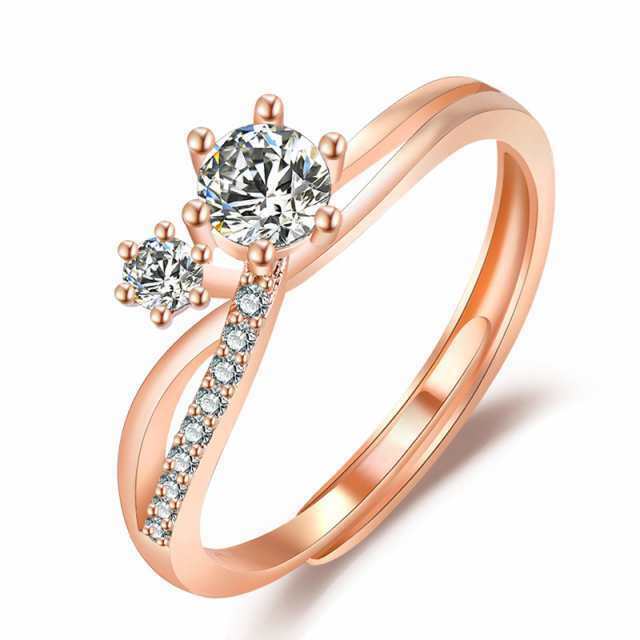 ピンクゴールド　 2粒指輪 レディースリング 指輪 スライド調整 アレルギー対応 ジュエリー 指輪レディース 結婚指輪 婚約指輪