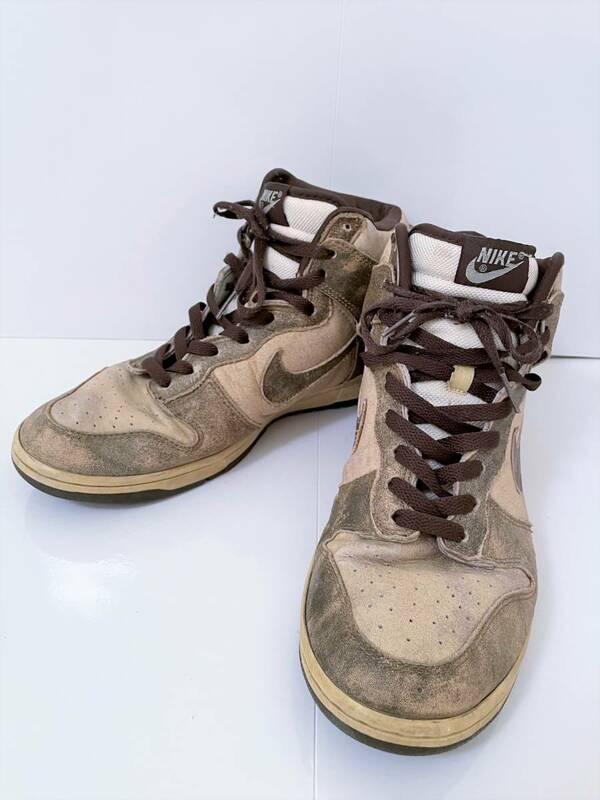 希少 NIKE 03年製 DUNK HIGH DIRTY PACK ナイキ ダンク ハイ スニーカー 304717-223 ブラウン グランジ加工 28.5cm US10.5 美品 Y2K 00s