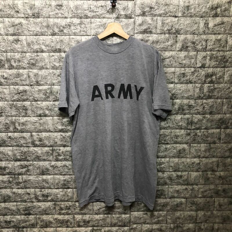 00s 米軍 U.S.ARMY 半袖Tシャツ トレーニングTシャツ トレーニング グレー ビッグロゴ Teeカットソー メンズ Logo Lサイズ ロゴ ロンT