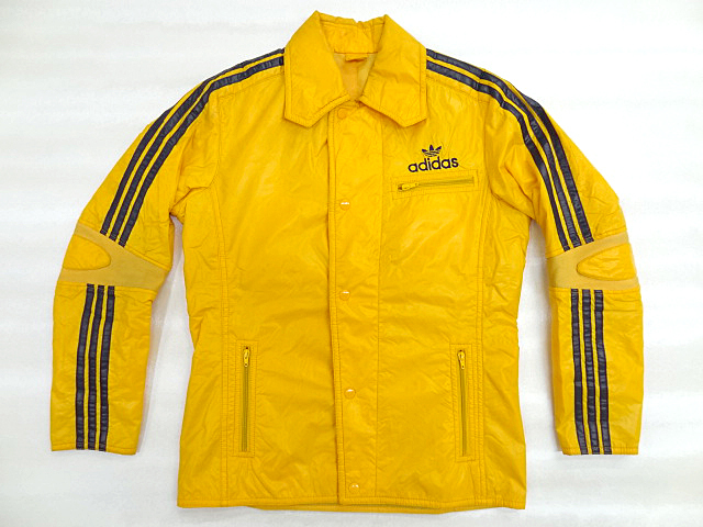 ビンテージ ADIDAS アディダス 80S 90S デサント ナイロン ライダース デザイン ジャケット 黄色 イエロー 黒 ブラック ライン 希少 レア 