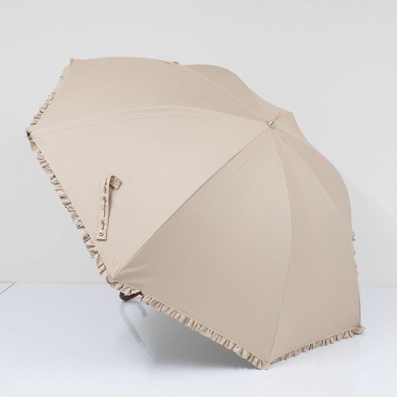 傘 MOONBAT ムーンバット KOKoTi ココチ USED美品 ツイル風×フリル UV遮蔽・遮光 ベージュ カーボン骨 60cm T S9865