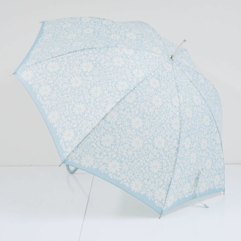NINA RICCI ニナリッチ 傘 USED美品 フラワープリント 花 グラスファイバーフレーム ブルー 60cm T A9786
