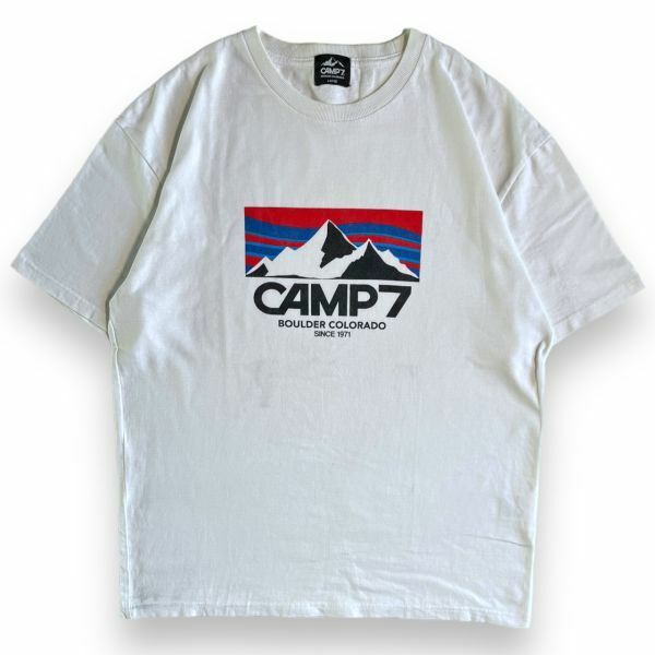 CAMP7 キャンプセブン 半袖 プリント ロゴ Tシャツ 丸首 コットン トップス カットソー 登山 山登り キャンプ アウトドア L ホワイト 白