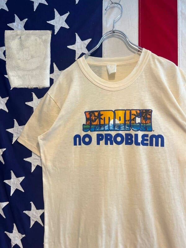 ★JAMAICA NO PROBLEM★80s★90s★ジャマイカ製★シングルステッチ★半袖Tシャツ★プリント★イエロー★黄色★XLサイズ★ヴィンテージ★