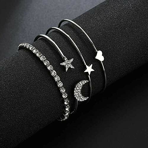 ☆ オシャレ 4点セット 月 星 バングル ☆ レディース ジュエリー ブレスレット 腕輪 チェーン 可愛い アクセサリー 銀 z2