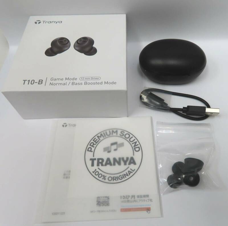 #70038 Tranya T10B T10-B マイク付き ワイヤレスイヤホン bluetooth5.1重低音 低遅延ゲーミング向けイヤホン IPX7防水 連続再生8時間