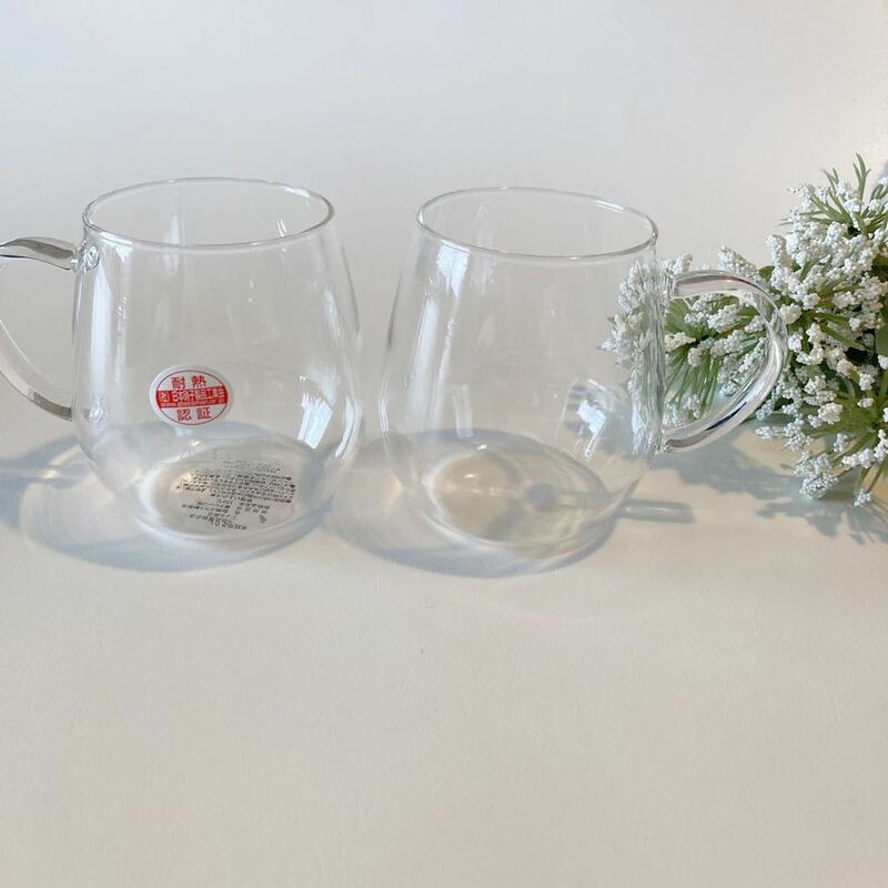 未使用　ハリオ 耐熱ガラス ラウンドマグ RDM-1824 2個入 ハリオ　HARIO 送料　510円　マグカップ 透明　ガラス　グラス