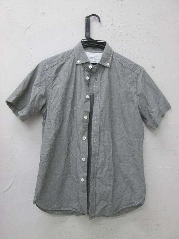 (78)♪quadro クオドロ メンズ 半袖　ボタンダウンシャツ 綿100% サイズ1 マイクロギンガムチェック ブラック
