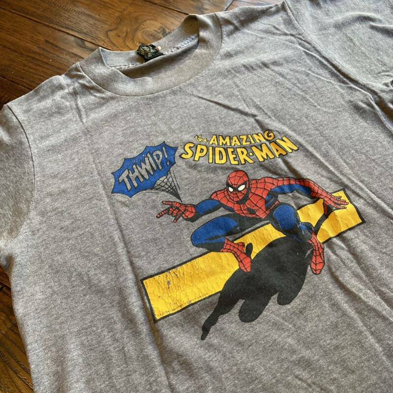 レア！80s USA製 Top Half TROPIX スパイダーマン アメコミ プリント 半袖 Tシャツ ブラウン ビンテージ アメリカ古着