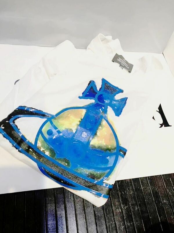 送料込●新品●完売品 Vivienne Westwood 半袖Tシャツ44 白F 日本製 青プリントオーブ コットン100% ヴィヴィアンウエストウッド ビビアン