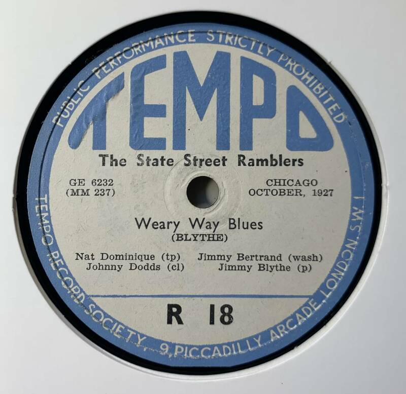 THE STATE STREET RAMBLERS/WEARY WAY BLUES/COOTIE STOMP/ (TEMPO　R18)　SPレコード　78 RPM (英)