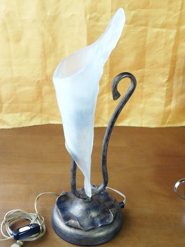 手作り アンティーク ガラス ランプ 金属 ハンドメイド カラー型 テーブルランプ ヴィンテージ すりガラス antique lamp 送料込み