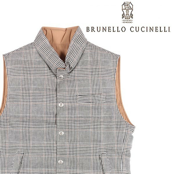 BRUNELLO CUCINELLI（ブルネロクチネリ） ダウンベスト MD4641700 ブラウン x ホワイト M 【A22256】