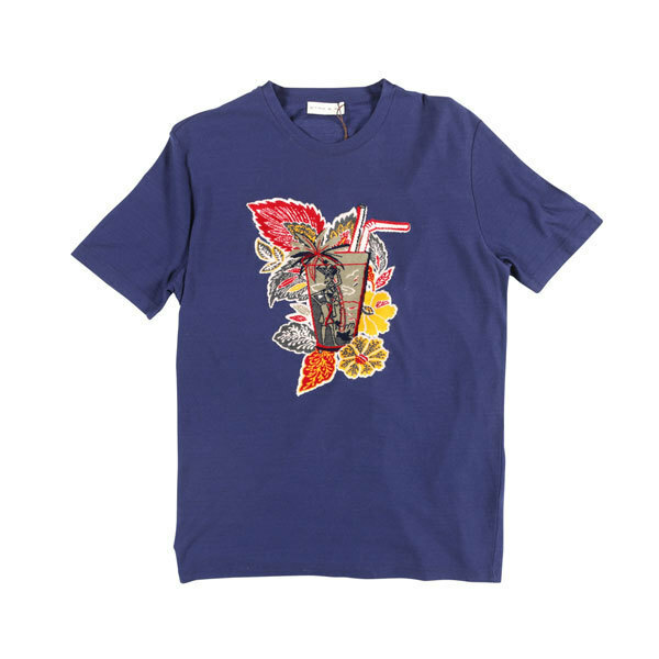 ETRO（エトロ） Uネック半袖Tシャツ 1Y020 ネイビーブルー x マルチカラー XL 26187 【S26189】