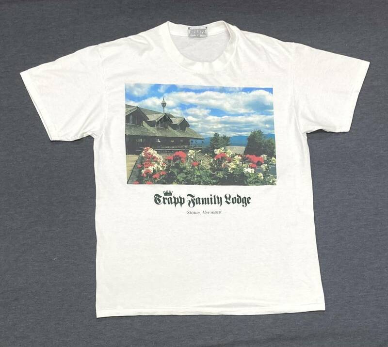 USA製 90s trapp family lodge Stowe Vermont スーベニア Tシャツ 白 L ビンテージ