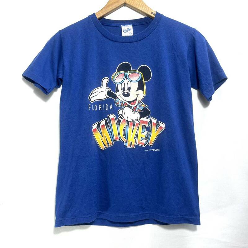 ■ 子供用 90s 90年代 USA製 ビンテージ Velva Sheen Disney Mickey FROLIDA Tシャツ サイズL ブルー 青 ディズニー ミッキー フロリダ ■