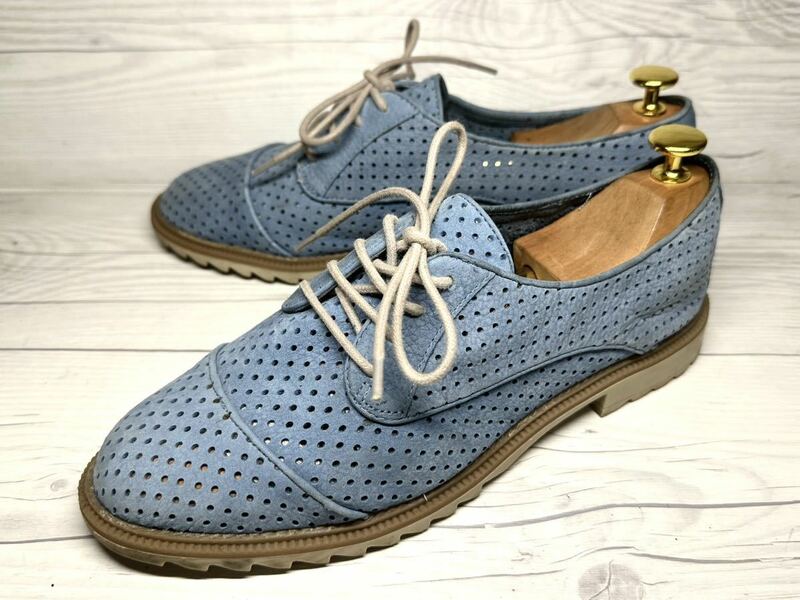 【即決】 Clarks クラークス 25.5cm程度 UK7 メンズ スニーカー 青 ブルー 革靴 くつ カジュアル オシャレ レザー ヌバック