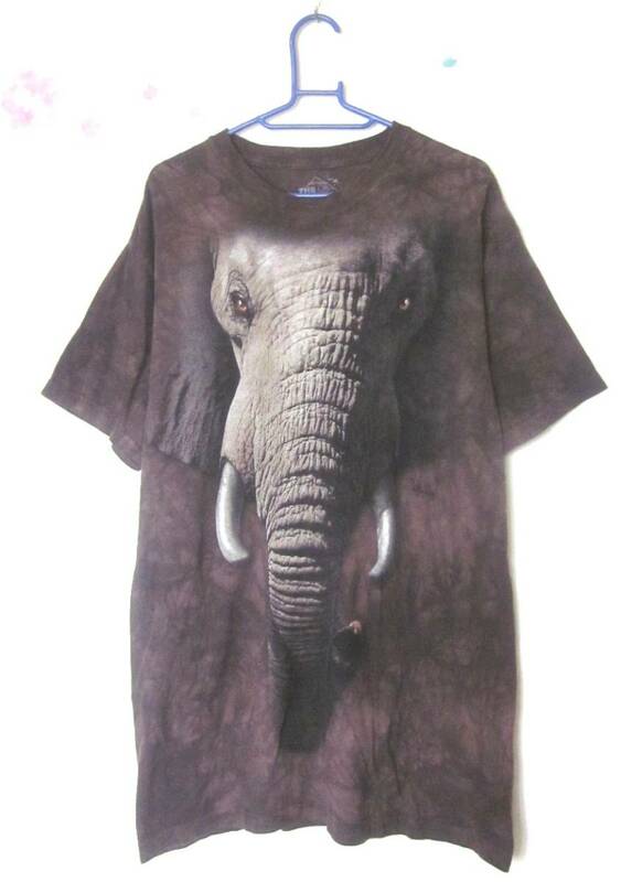 アメリカ製 THE MOUNTAIN ザマウンテン 半袖Tシャツ メンズ M アニマル プリント 象 ゾウ タイダイ 茶色ブラウン USA製 6206