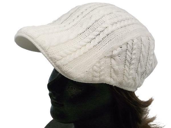 新品　ハンチング　コットンニット　ケーブル編み　ホワイト　ニット帽　ニットキャップ　白　帽子　メンズ　レディース