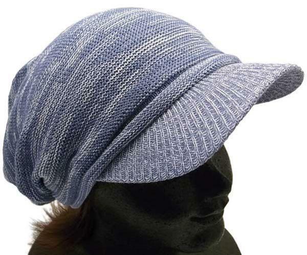 新品 送料無料 コットンニットキャップ 【 ブライトブルー x 白 】　メンズ レディース つば付きニット帽 キャスケット シンプル 帽子