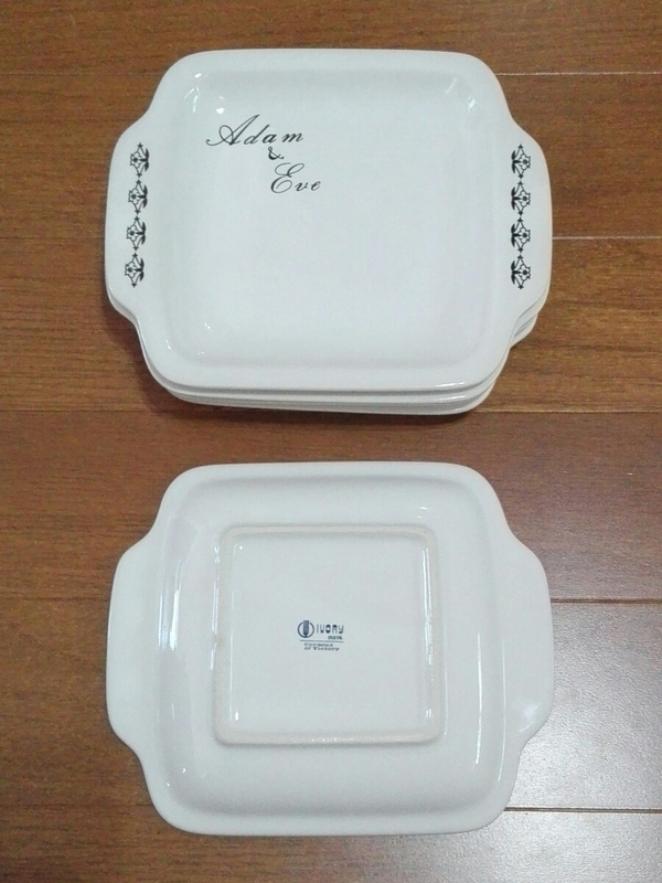 IVORY ORIGINAL Ceramics of Victory　デザート　プレート　５枚セット　小皿　スクエア　四角　白　黒　レトロ　ヴィンテージ　陶器