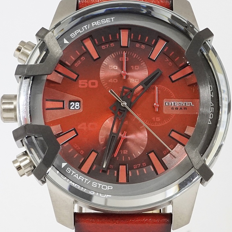 v♪DIESEL ディーゼル 腕時計 GRIFFED DZ4594 美品 ワインレッド クロノグラフ デイト メンズ