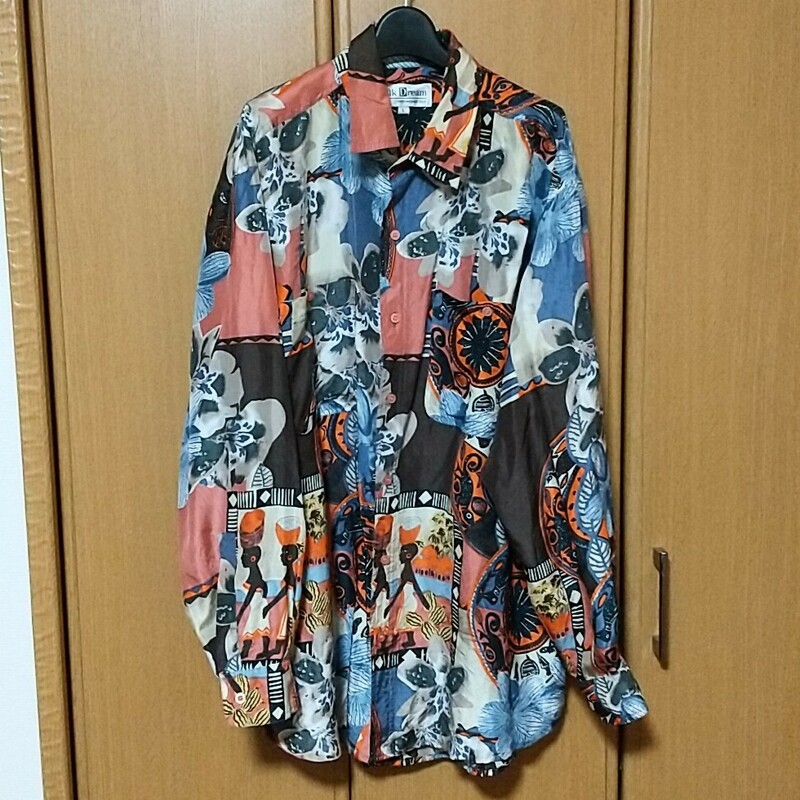 Silk Dream 長袖シャツ 総柄 シルク100% Lサイズ メンズ LUNA MATTINO Ficce NICOLE Jean Paul GAULTIER Gianni Versace 古着 80s 90s 