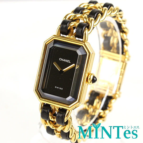 Chanel シャネル プルミエール M レディース腕時計 クォーツ H0001 ブラック×ゴールド レディース 女性 ドレスウォッチ チェーン 高級 黒