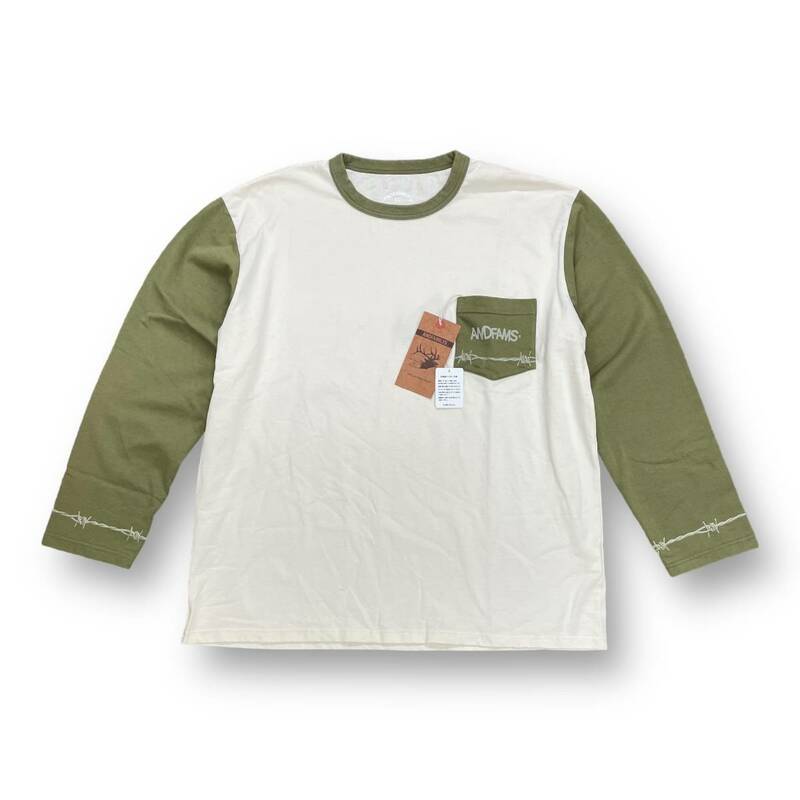 定価18480円 新品 ● ANDFAMILYS 22SS Crew Neck 2Tone L/S Tee Big Chug プリント カットソー Tシャツ アンドファミリーズ XX-22042P L