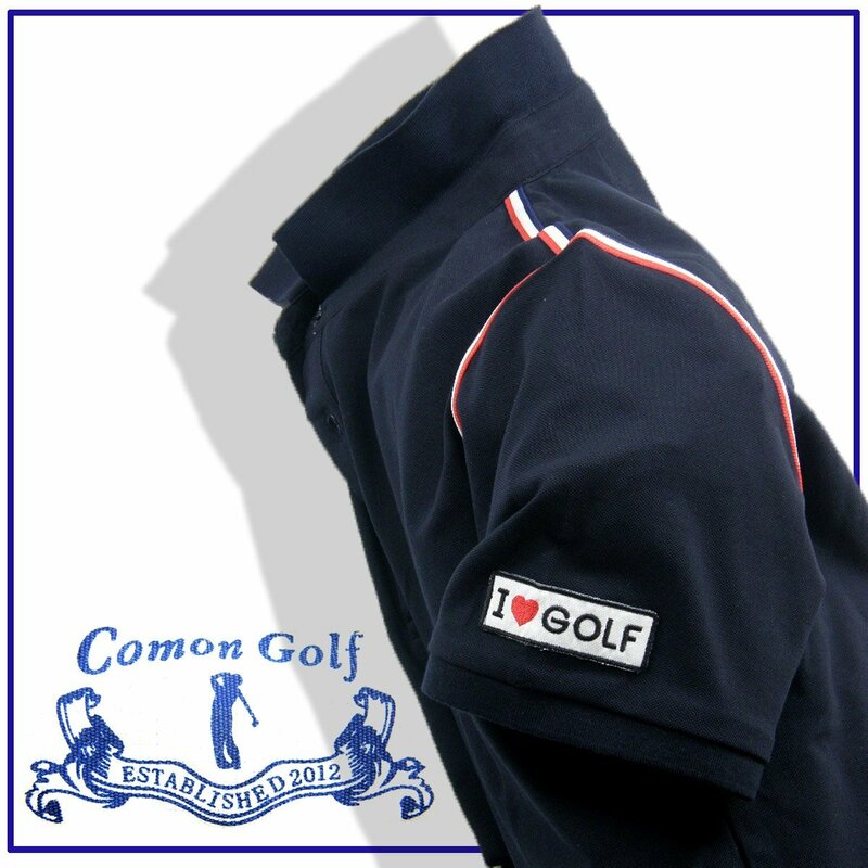 新品 COMON GOLF 【トリコ】 半袖 ポロシャツ ストレッチ L ネイビー 紺 ★344360 コモンゴルフ