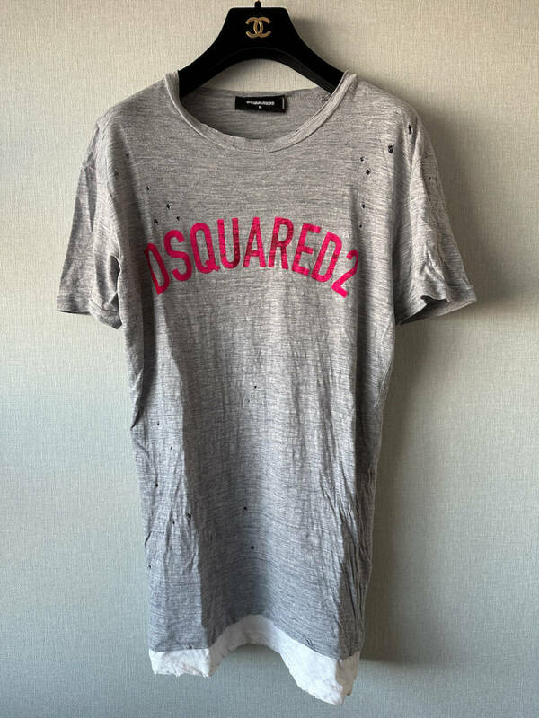 DSQUARED2 ディースクエアード 名作 Tシャツ クラッシュ加工 ロゴ サイズM メンズ 国内正規品