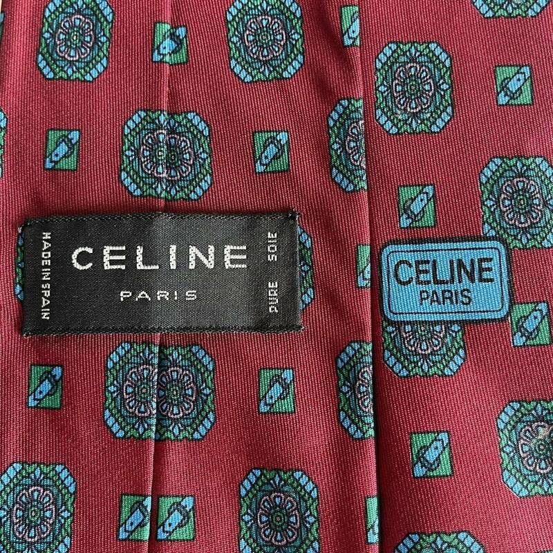 CELINE(セリーヌ) 赤緑スクエアロゴネクタイ