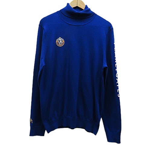 【即決】PEARLY GATES パーリーゲイツ タートルネック セーター 袖ロゴ ブルー系 サイズ5 メンズ ゴルフウェア [C0610]
