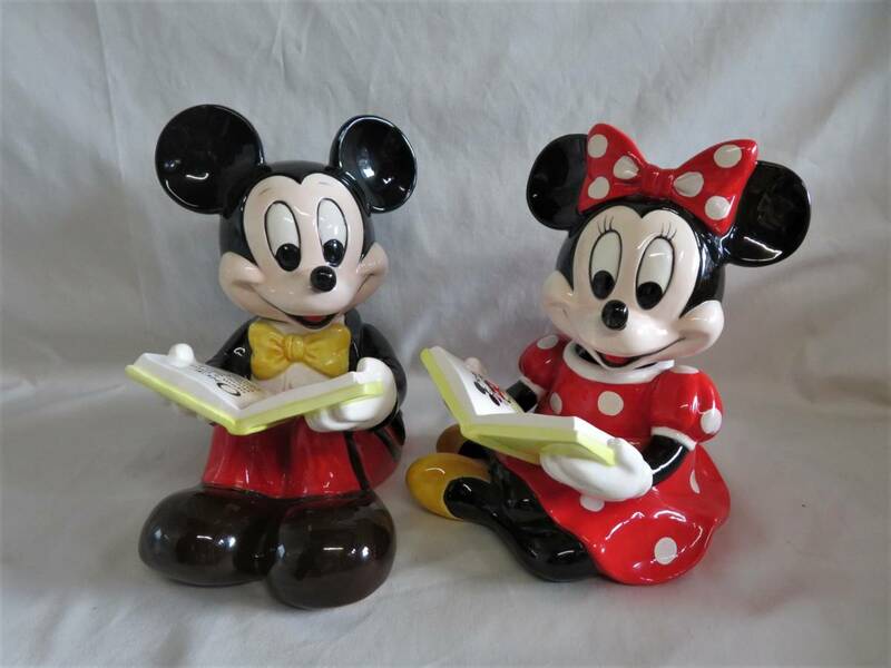 【愛知店舗】高さ　約20㎝☆ミッキー＆ミニー 陶器 置物 ディズニー ミッキーマウス ミニーマウス 昭和レトロ ジャンク品
