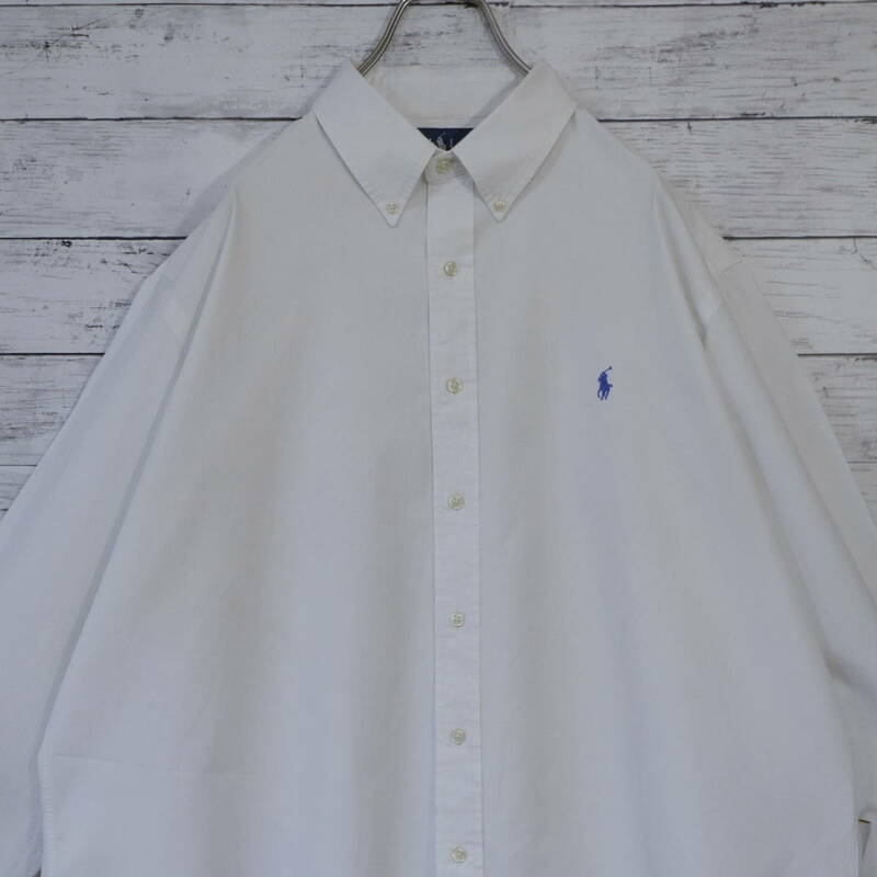 Polo Ralph Lauren ポロラルフローレン シャドーストライプ ポニー刺繍ロゴ 長袖BDシャツ CUSTOM FIT XXL ホワイト ライトブルー 20202196