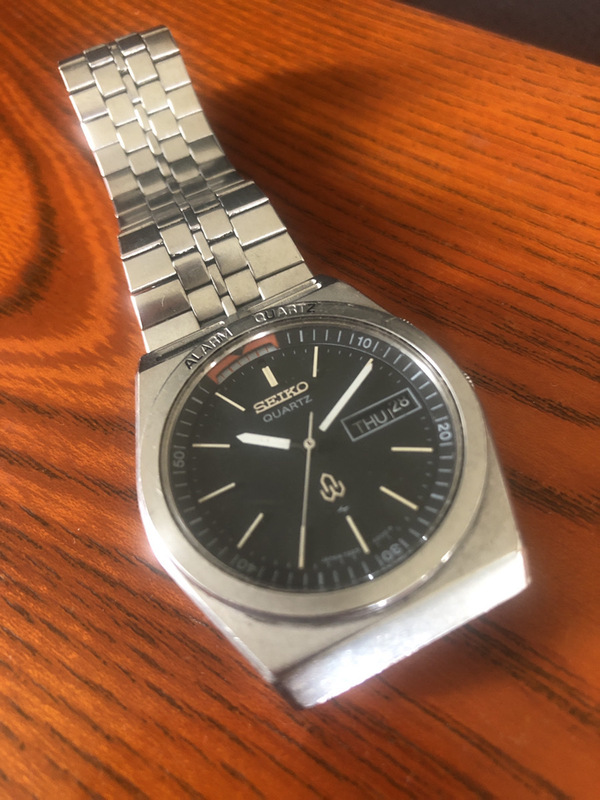 【セイコー アラームクォーツ】1979年製 メンズ 腕時計 黒 ブラック SEIKO 【23/07 TY-1E】