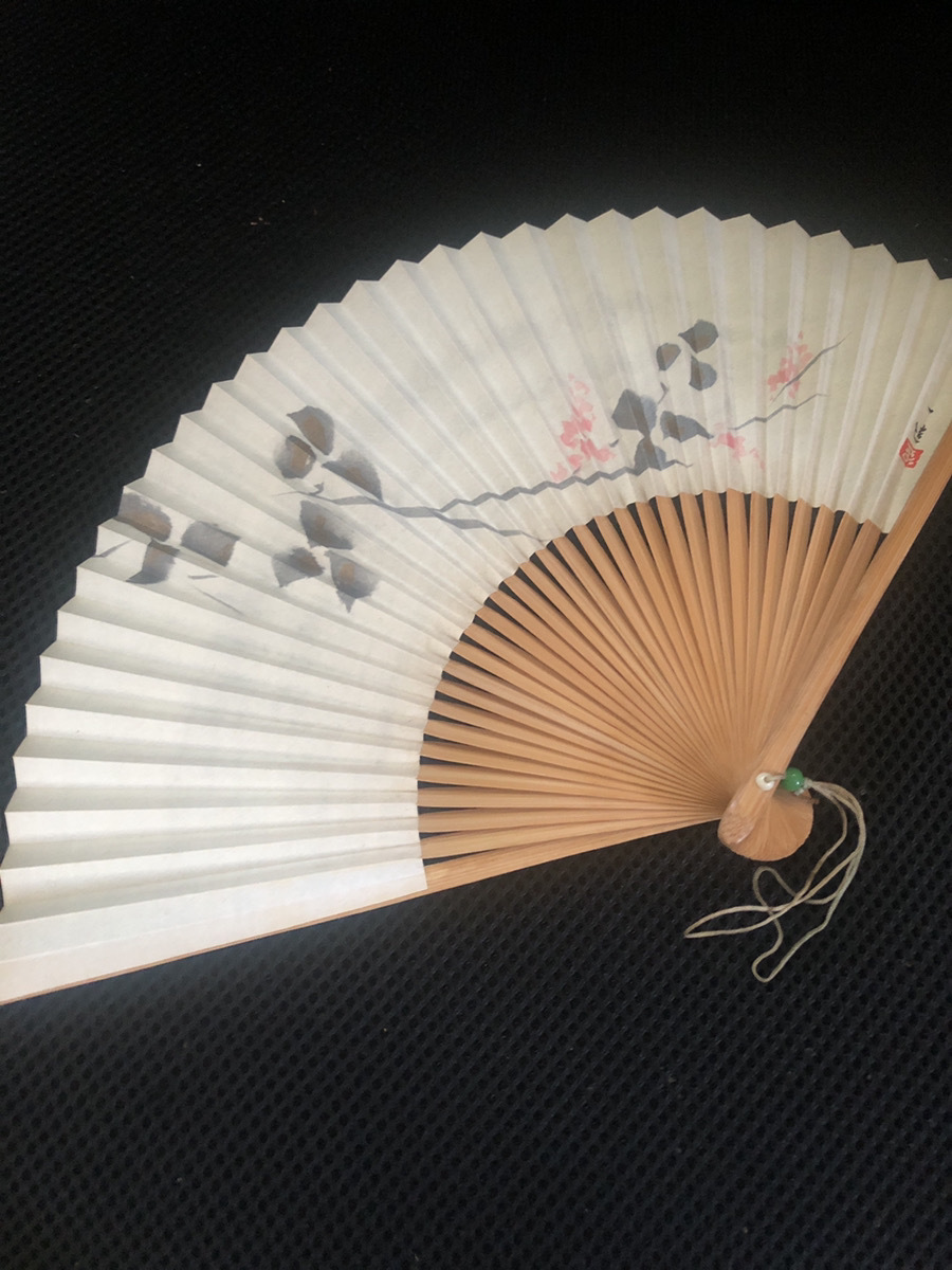 【快適涼風和扇子・花】開幅32cm 天然木　和紙　保管品　盛夏　せんす　日本製 【23/07 RD-2】