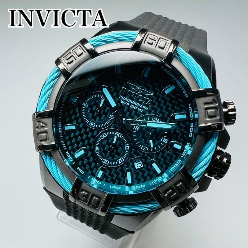 腕時計 INVICTA インビクタ ブルー 新品 ケース付属 ボルト メンズ ブラック ケース直径52mm クロノグラフ クォーツ メンズ 青 黒 おしゃれ