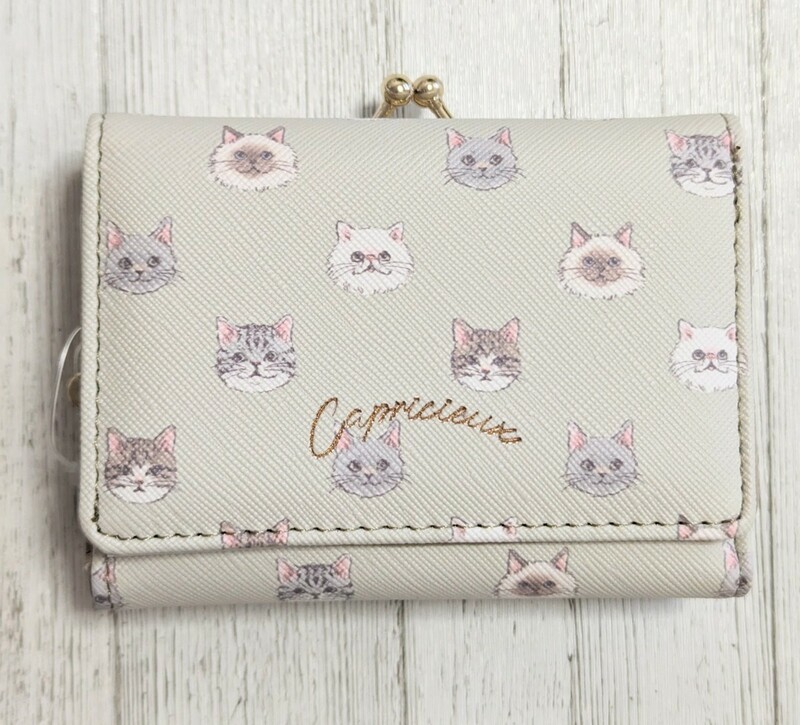 猫顔 ミニ財布 グリーン ギフト プレゼント　A34-2 ねこ ネコちゃん 財布 三つ折財布 かわいい