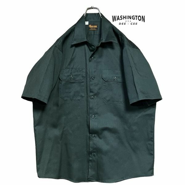 ★70'S MADE IN USA★ washington DEE CEE 半袖ワークシャツ L カーキ ヘビーウェイト ワシントンDC 洗濯プレス済み ヴィンテージ古着 w768