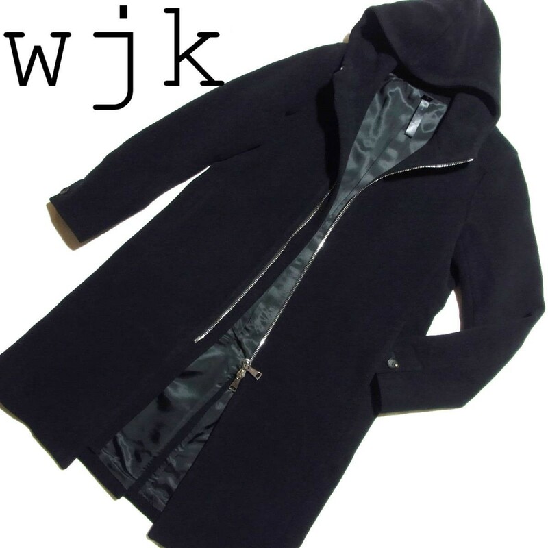 18AW wjk fine wool zip wrap ウール フード ラップ コート S ブラック