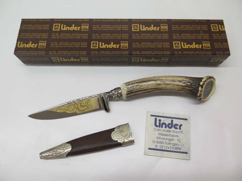 LINDER　P7342W10　リンダー　クラウンスタッグ コイン付　アウトドアナイフ/シースナイフ