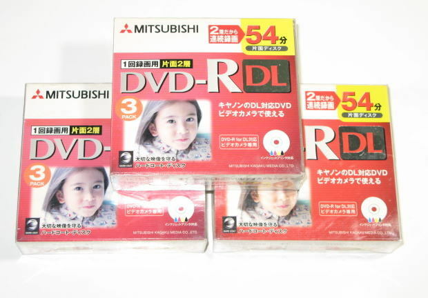 三菱　VHR54YP1X3　DVD-R DL　片面2層　8cm DVDディスク 　 ビデオカメラ用　 1個3枚入り　3個セット ( 計9枚 )　未使用　