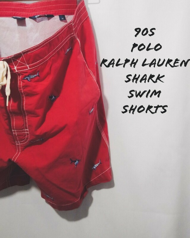 Vintage Polo ralph lauren shark swim shorts 90s ポロ ラルフローレン シャーク 鮫 総柄 サーフ スイム ショーツ 海パン ビンテージ